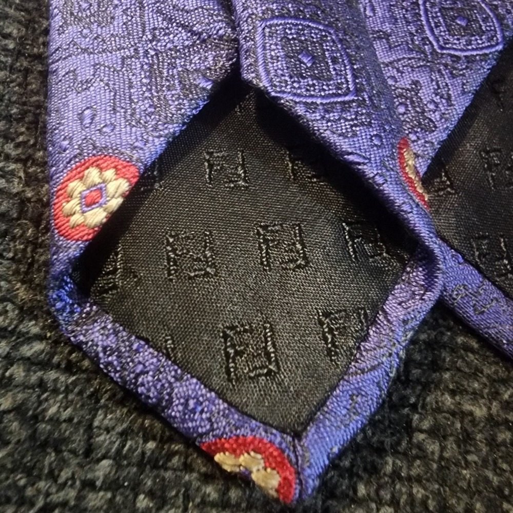 Vtg Fendi Roma‎ Tie 59" Red Blue/Purple Black Yellow Print Silk Italy - Picture 8 of 10